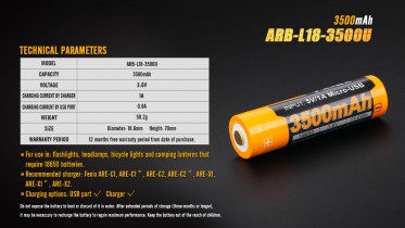 Dobíjecí USB baterie Fenix 18650 3500 mAh (Li-ion)