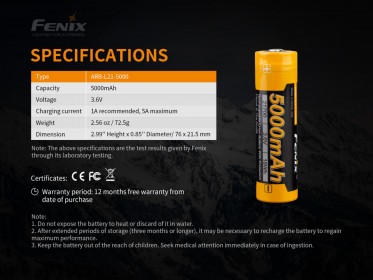 Dobíjecí baterie Fenix 21700 5000 mAh (Li-Ion)