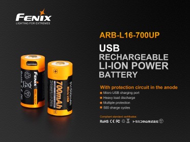 USB akumulátor Fenix RCR123A vysokoproudový (Li-Ion)